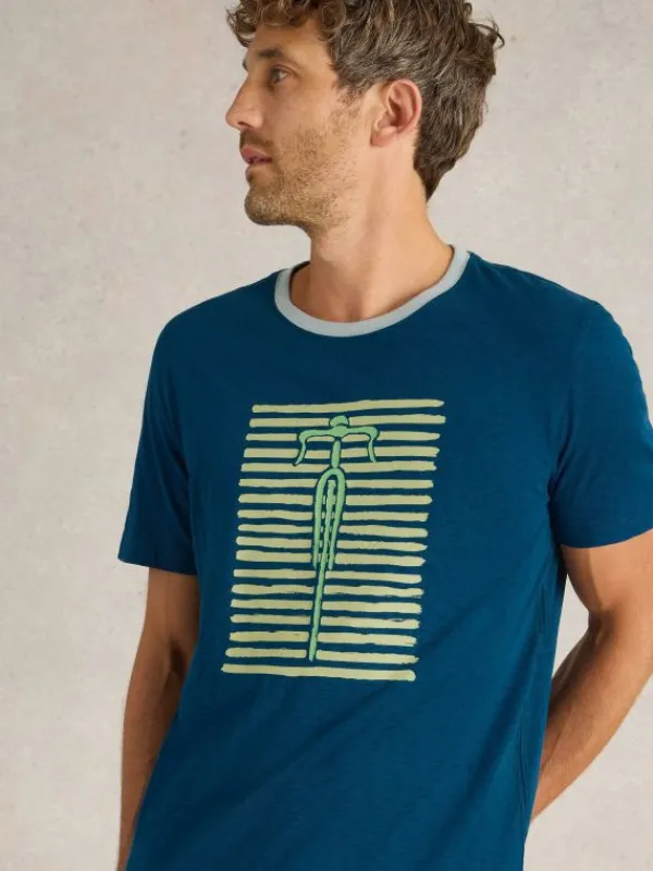 Bike Graphic Crew Neck Tee in BLUE PRINT<White Stuff Hot