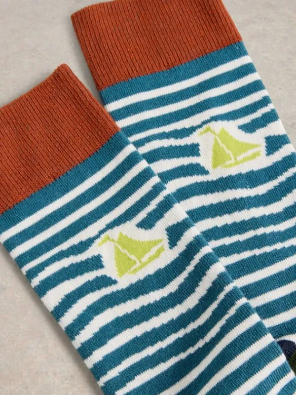Boat Stripe Ankle Sock in TEAL MULTI<White Stuff Discount