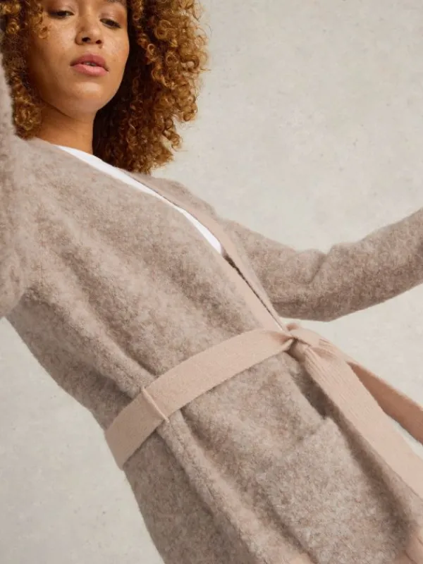 BOBBY BOUCLE BELTED CARDI in LIGHT NATURAL<White Stuff Outlet