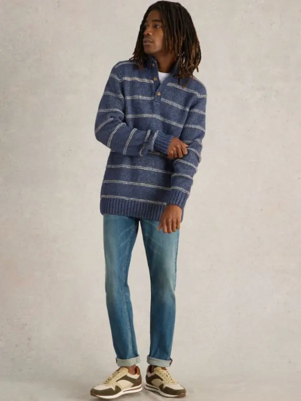 Breton Stripe Button Neck  in NAVY MULTI<White Stuff Hot