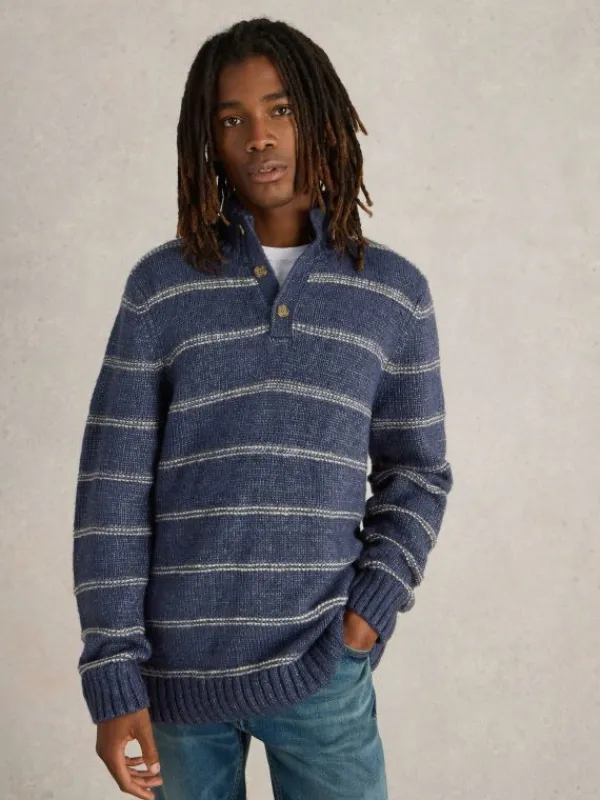 Breton Stripe Button Neck  in NAVY MULTI<White Stuff Hot