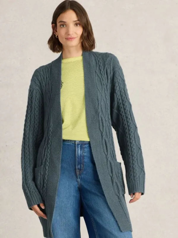 CABLE BELTED CARDIGAN in MID BLUE<White Stuff Sale