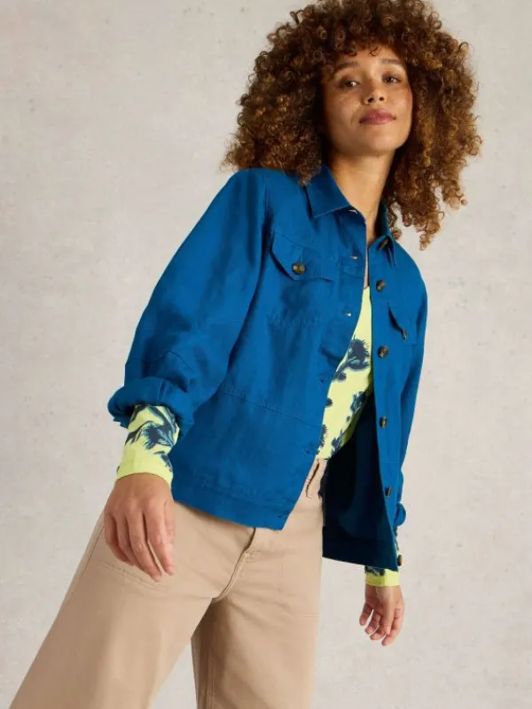 Camille Linen Jacket in BRIGHT BLUE<White Stuff Discount