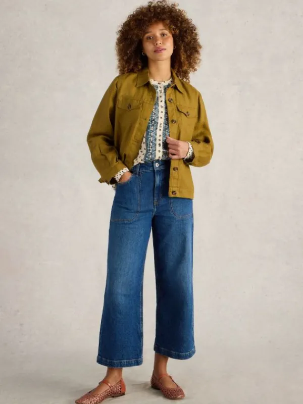 Camille Linen Jacket in KHAKI GREEN<White Stuff Clearance