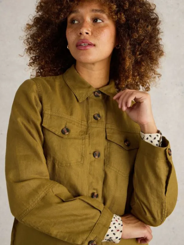 Camille Linen Jacket in KHAKI GREEN<White Stuff Clearance