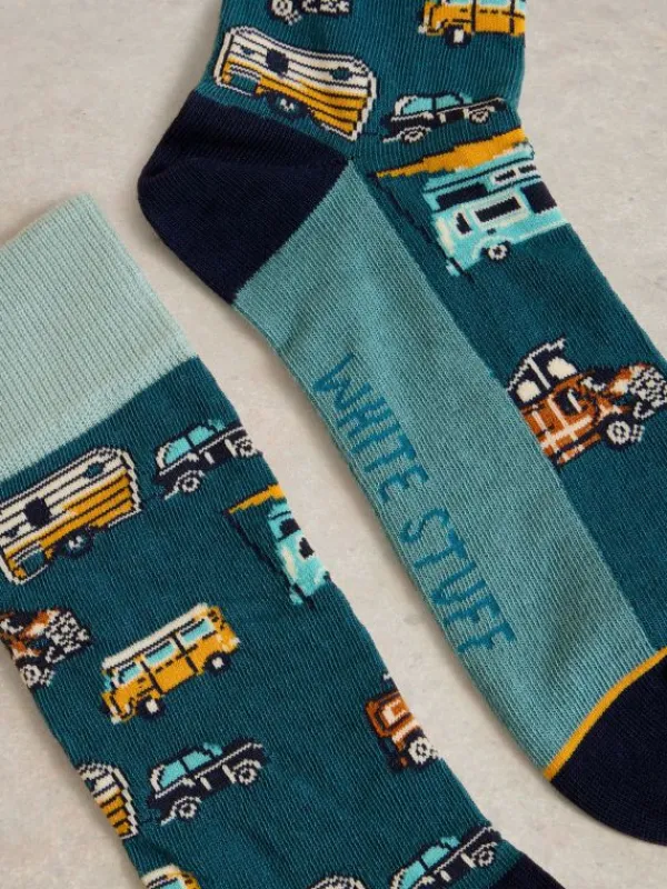 Campervan Ankle Socks in TEAL MULTI<White Stuff New