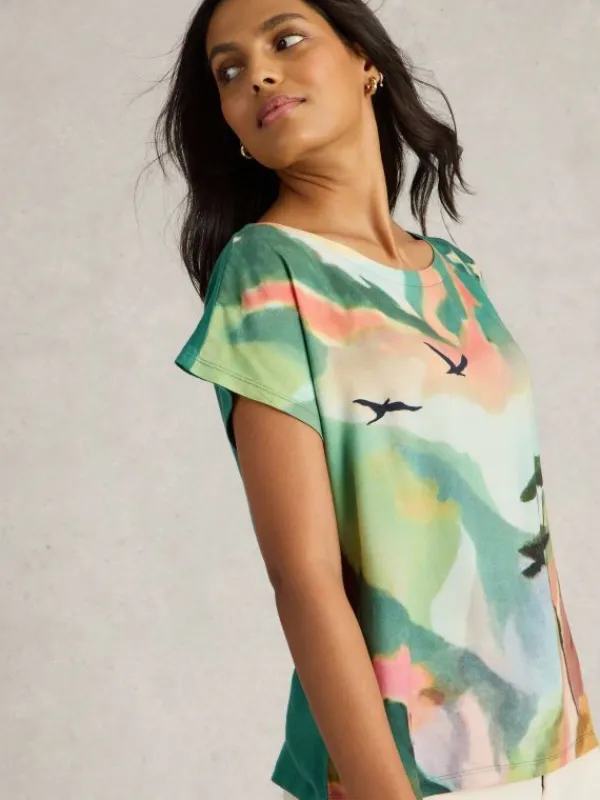 CANYON WOVEN MIX TEE in BLUE PRINT<White Stuff Sale