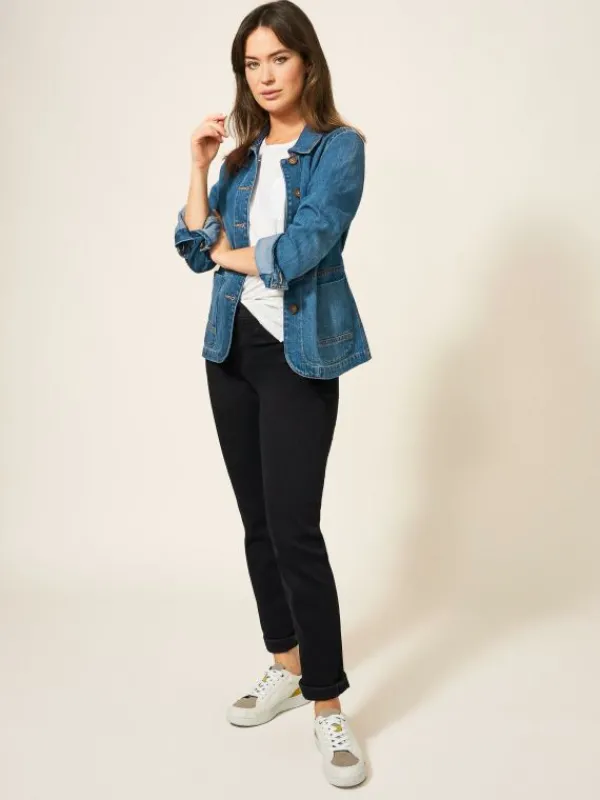 Carrie Denim Cotton Jacket in MID DENIM<White Stuff Hot