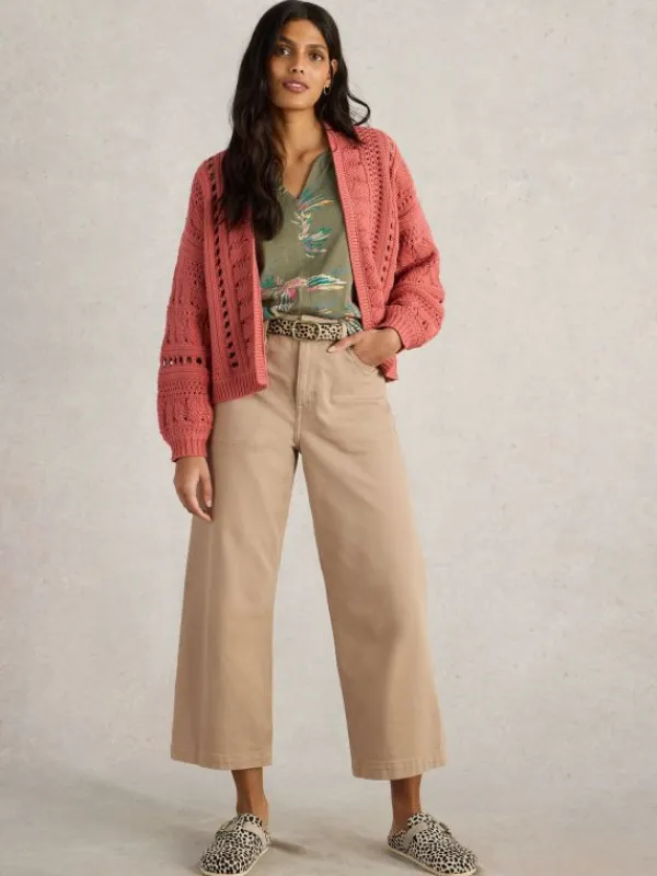 CASEY CROCHET CARDI in MID CORAL<White Stuff Clearance