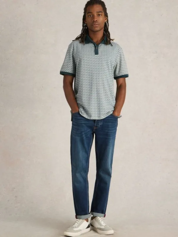 Cassette Tape Printed Polo in TEAL PRINT<White Stuff Discount