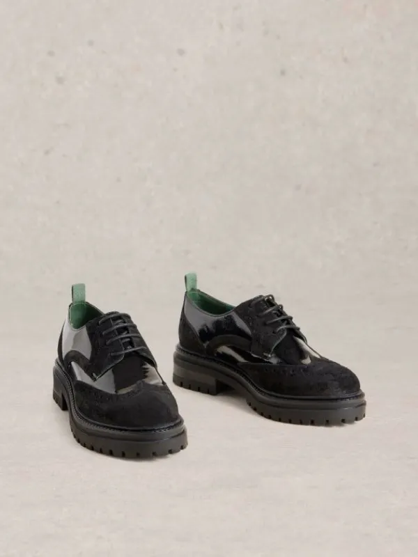 Charlie Chunky Lace Up Brogue in PURE BLACK<White Stuff Discount