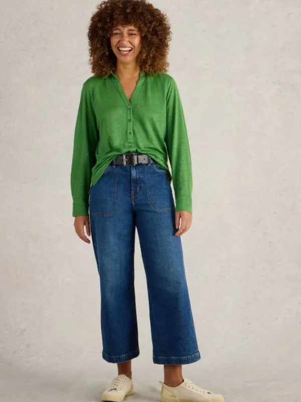 CHARLIE LINEN SHIRT in MID GREEN<White Stuff Discount