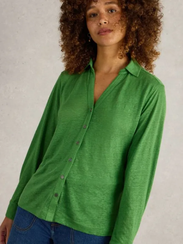 CHARLIE LINEN SHIRT in MID GREEN<White Stuff Discount
