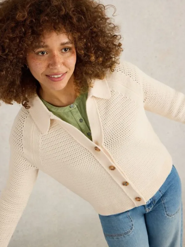 CHATERLY COLLAR CARDI in NATURAL WHITE<White Stuff Online