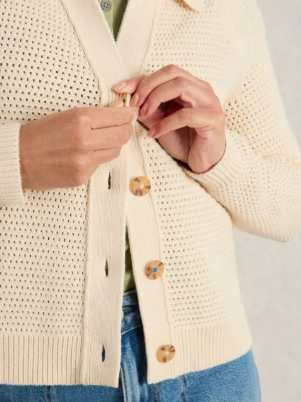 CHATERLY COLLAR CARDI in NATURAL WHITE<White Stuff Online
