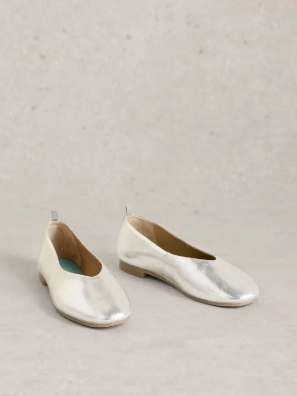 Cheri Leather Ballerina Pump in SILVER TONE METALLIC<White Stuff Hot