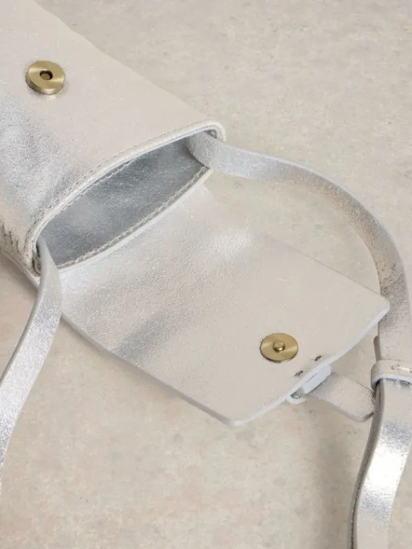 Clara Buckle Leather Phone Bag in SILVER TONE METALLIC<White Stuff Hot