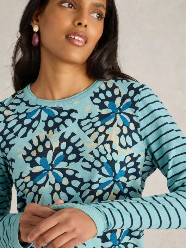 CLARA CREW NECK TEE in BLUE MULTI<White Stuff Discount