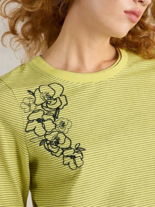 CLARA LONG SLEEVE EMBROIDERED TEE in YELLOW MULTI<White Stuff Fashion