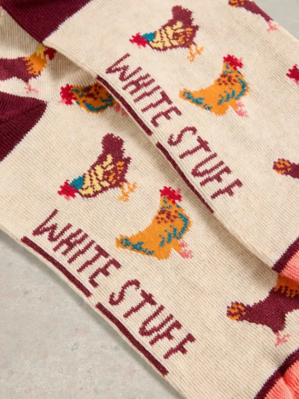 Clucky Hens Ankle Sock in NATURAL MULTI<White Stuff Hot