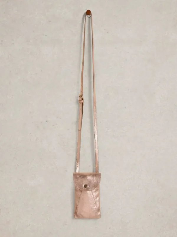 Coco Leather Phone Bag in GOLD TONE METALLIC<White Stuff New