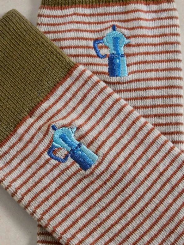 Coffee Embroidered Ankle Sock in BROWN MULTI<White Stuff Fashion