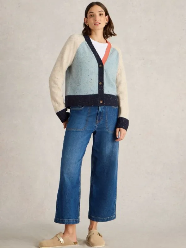 COLOURBLOCK WOOL NEP CARDI in BLUE MULTI<White Stuff Online