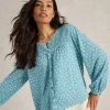 DANIELLA SHIRRED CREW NECK TOP in BLUE PRINT<White Stuff Online