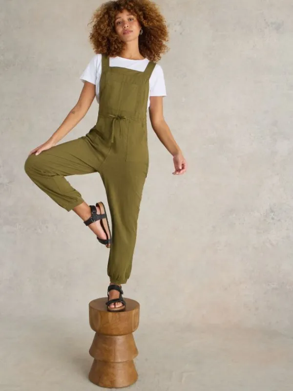 Daphne Jersey Dungaree in KHAKI GREEN<White Stuff Best