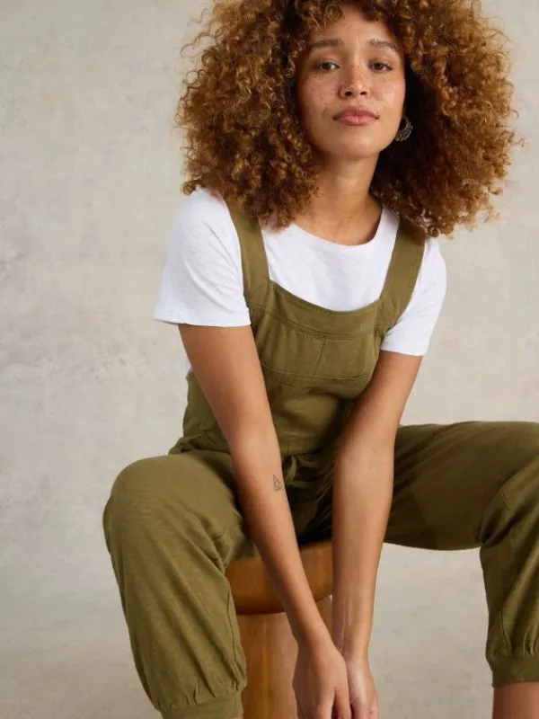 Daphne Jersey Dungaree in KHAKI GREEN<White Stuff Best