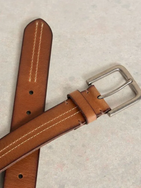 Double Stitch Leather Belt in MID TAN<White Stuff Best