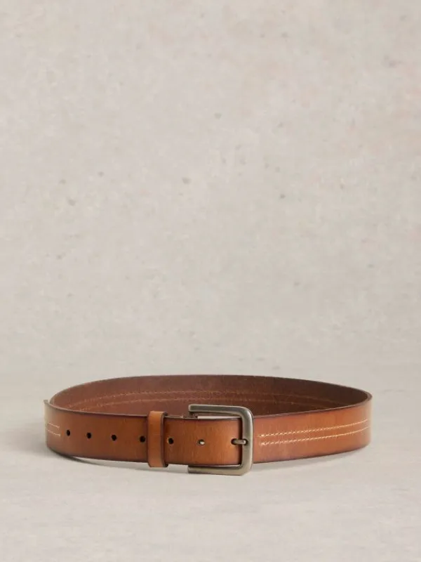 Double Stitch Leather Belt in MID TAN<White Stuff Best
