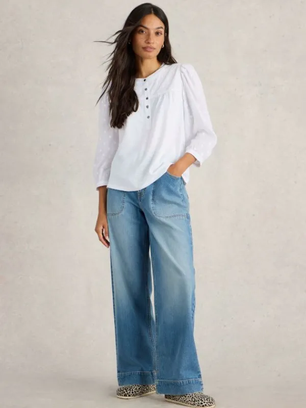 ELISE DOBBY MIX TOP in PALE IVORY<White Stuff New