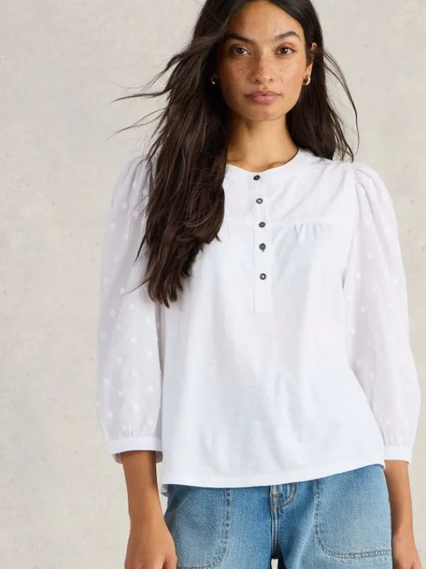 ELISE DOBBY MIX TOP in PALE IVORY<White Stuff New