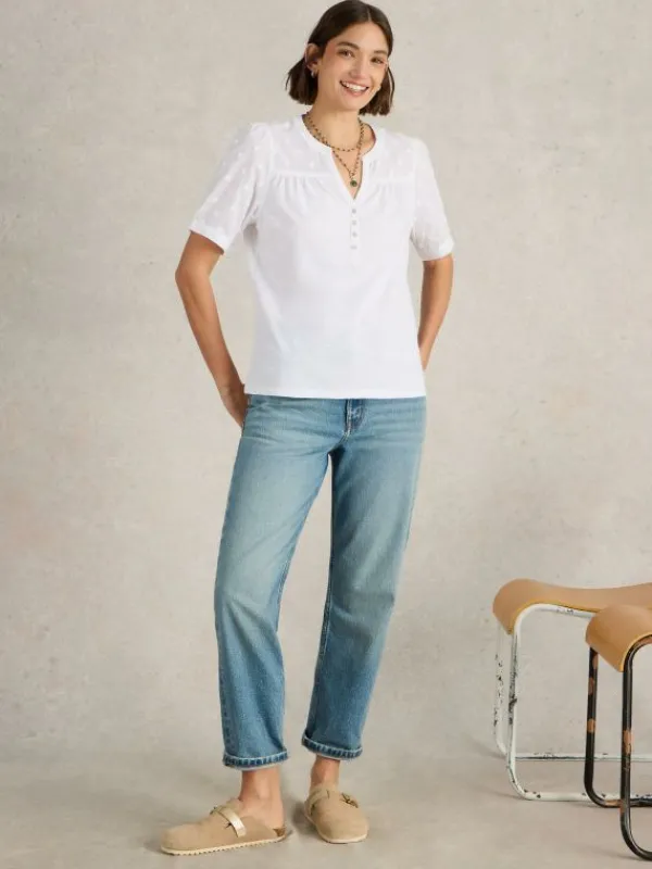 ELLIE BRODERIE TOP in BRILLIANT WHITE<White Stuff Clearance