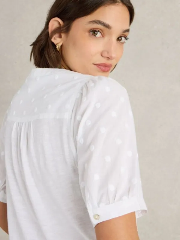 ELLIE BRODERIE TOP in BRILLIANT WHITE<White Stuff Clearance
