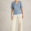 ELLIE BRODERIE TOP in MID BLUE<White Stuff Clearance