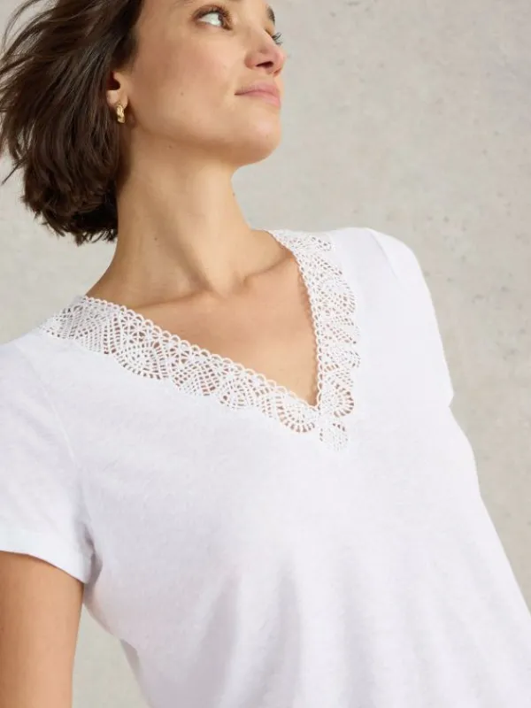 Ellie Linen Blend Lace Tee in BRILLIANT WHITE<White Stuff Online