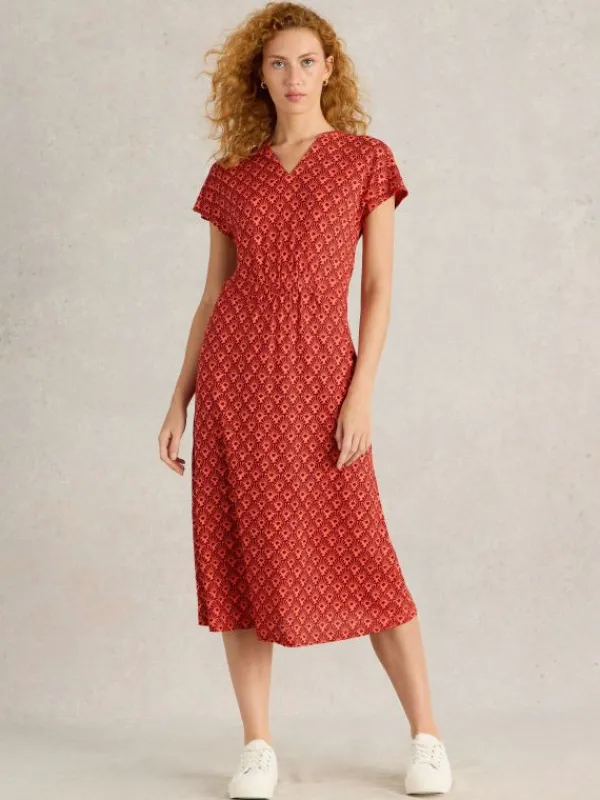 Ellie Linen Jersey Dress in RED MULTI<White Stuff Hot