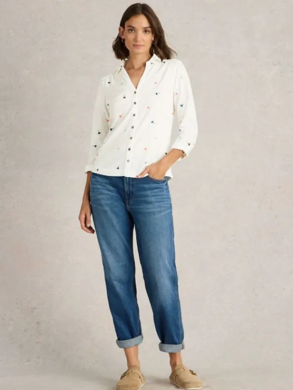 EMBROIDERED ANNIE JERSEY SHIRT in IVORY MULTI<White Stuff Outlet
