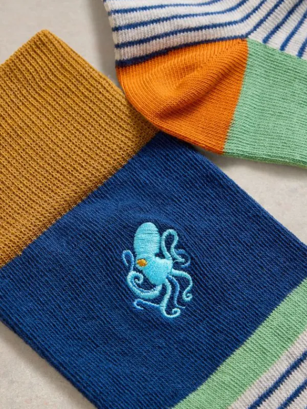 Embroidered Octopus Ankle Sock in BLUE MULTI<White Stuff Outlet