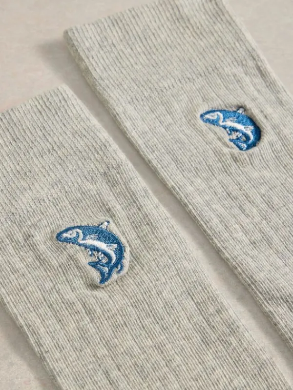 Embroidered Rib Ankle Sock in MID GREY<White Stuff Sale