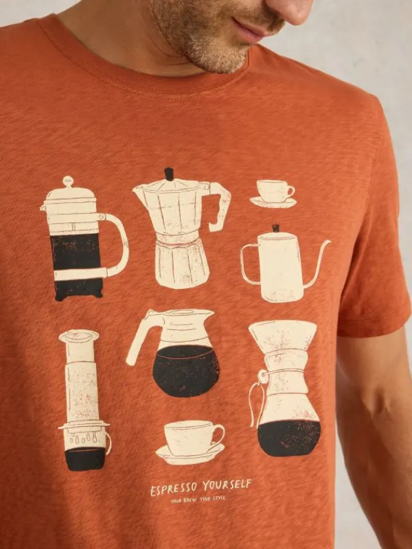 Espresso Yourself Graphic Tee in ORANGE PRINT<White Stuff Fashion