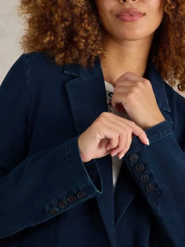 Evelyn Cotton Jersey Blazer in DK DENIM<White Stuff Clearance