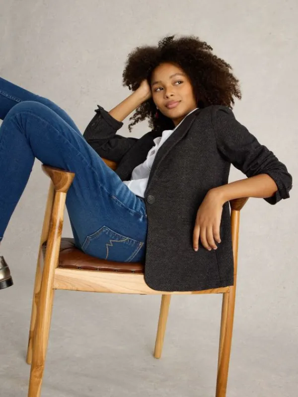Evelyn Jersey Tailored Blazer in GREY MULTI<White Stuff Discount