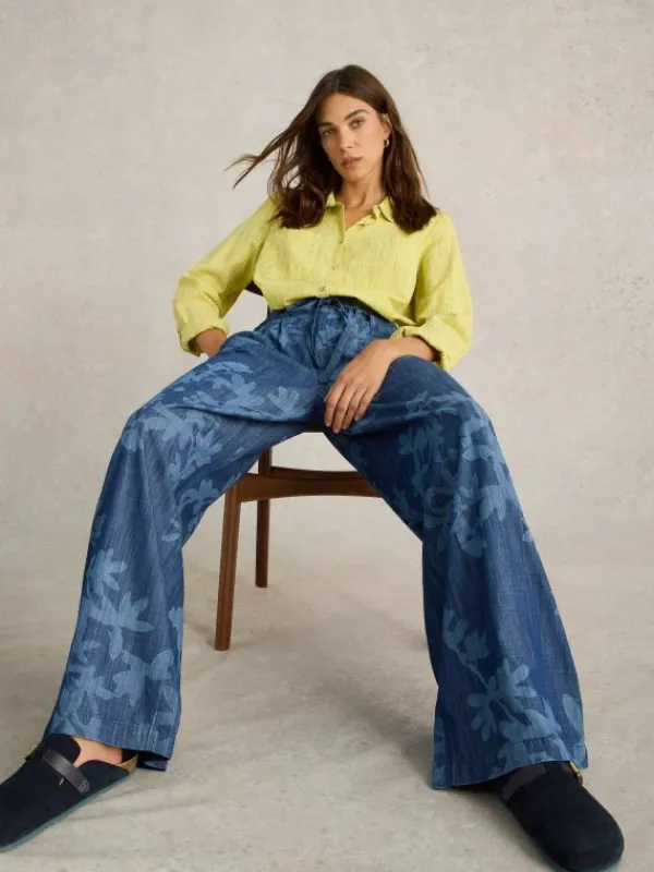 Farah Denim Wide Leg Trouser in DENIM PRINT<White Stuff Sale