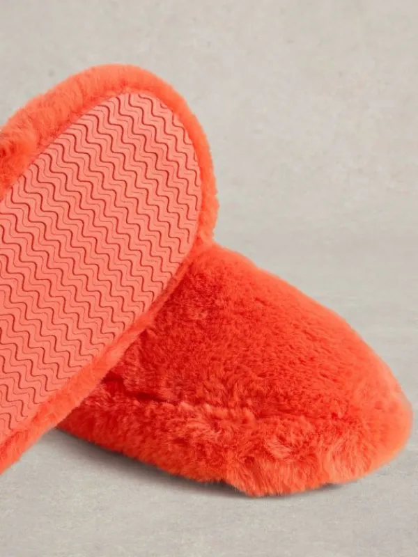 Faux Fur Mule Slippers in MID CORAL<White Stuff Discount