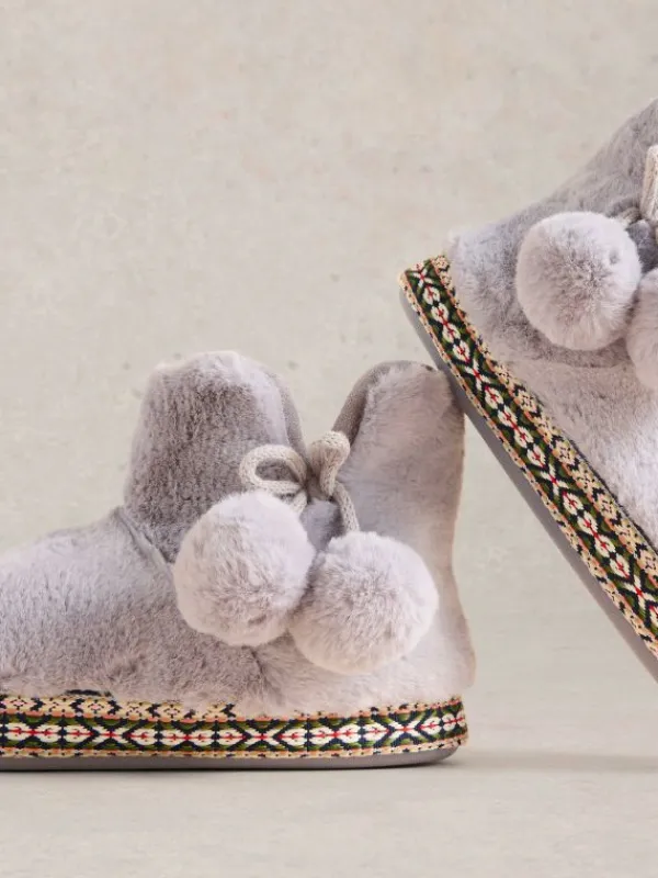 Faux Fur Slipper Bootie in MID GREY<White Stuff Clearance