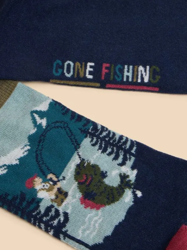 Fishing Scene Ankle Sock in BLUE MULTI<White Stuff Best