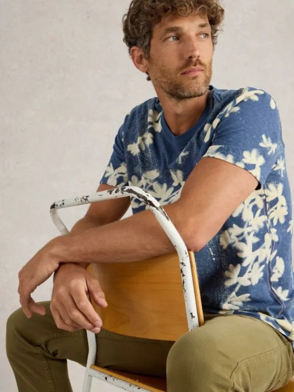 Floral Printed Short Sleeve Tee in NAVY PRINT<White Stuff Sale
